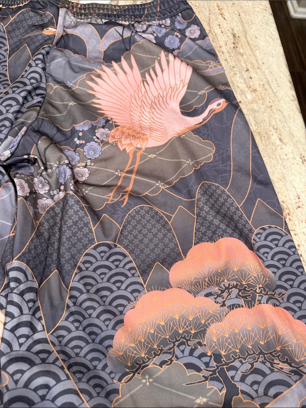 adidas Gray Track Pants with Peach Crane Print - Picture 9 of 9